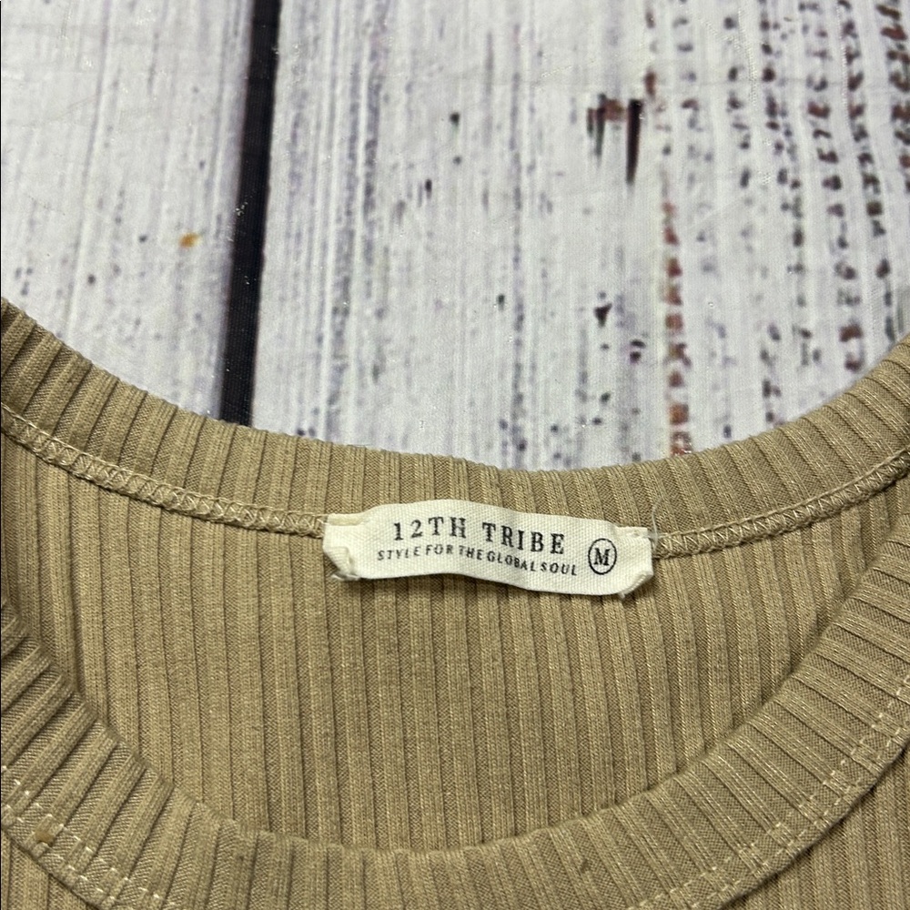 12th Tribe Ribbed Cropped Tank Top in Khaki - Picture 2 of 3